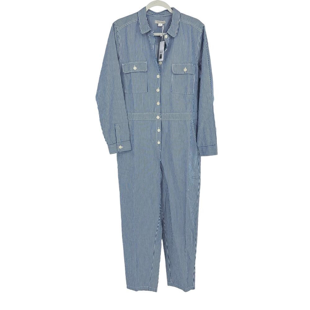 Outerknown Womens Overall Jumpsuit Size M Blue Stripe Linen Coastal Minimalist - Picture 2 of 16